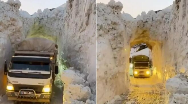 Görüntü kutuplardan değil Türkiye’den! Kar tüneliyle yaşam koridoru