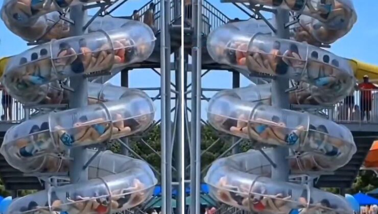 Çin’de aqua parkta korku dolu anlar: Kaydırakta mahsur kaldılar