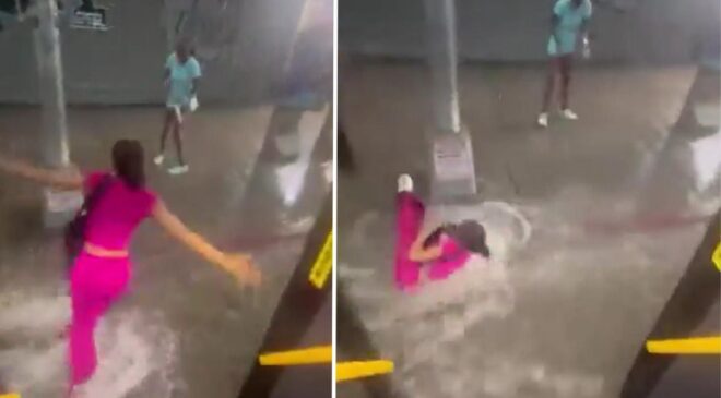 Otobüsten indi, saniyeler içinde akıntıya kapılarak gözden kayboldu