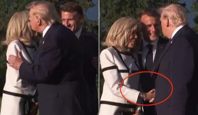 G7’ye damga vuran tokalaşma: Trump Fransız First Lady’nin elini bırakamadı