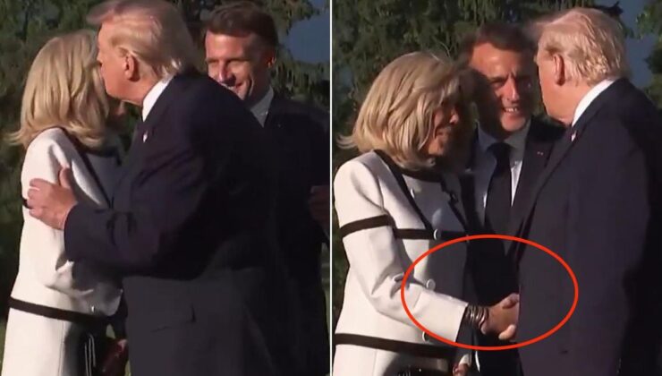 G7’ye damga vuran tokalaşma: Trump Fransız First Lady’nin elini bırakamadı