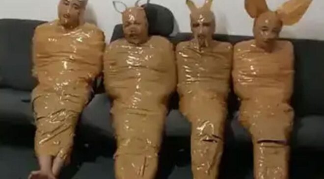 Mahalleliden hırsızlara sıra dışı tuzak: Yakalayıp koli bandıyla "Teletabilere" benzettiler