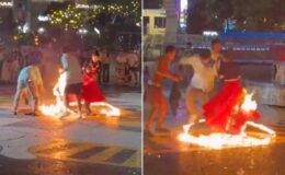 Dansçının zor anları: Eteği birden alev aldı