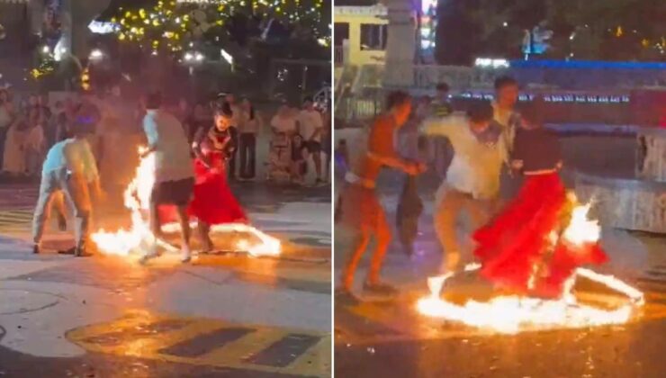 Dansçının zor anları: Eteği birden alev aldı