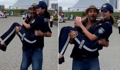 Kadın polisi kucağına alıp döndürdü! Tepki çeken görüntülere ağır yaptırım