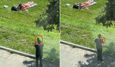 Parkta skandal görüntü! Güneşlenen kadını gizlice fotoğrafladı