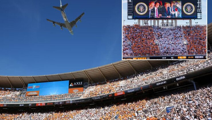 Trump maça böyle geldi! Air Force One stadyumu selamladı